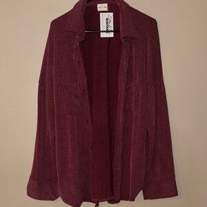Burgundy Striped Open Cardigan